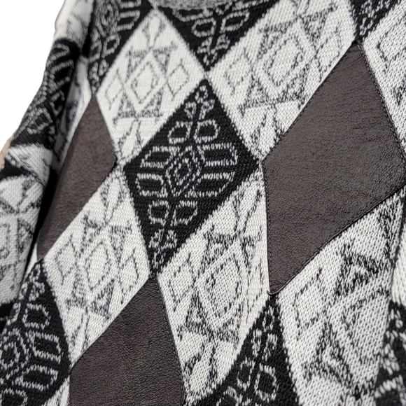 Vintage Argyle Patchwork Black White Long Sleeve Knit Pullover Men's Size Medium - Picture 4 of 8